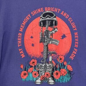 Grunt Style Shirt Mens 2XL Purple Memorial Poppy Patriotic Graphic USA Flag Crew